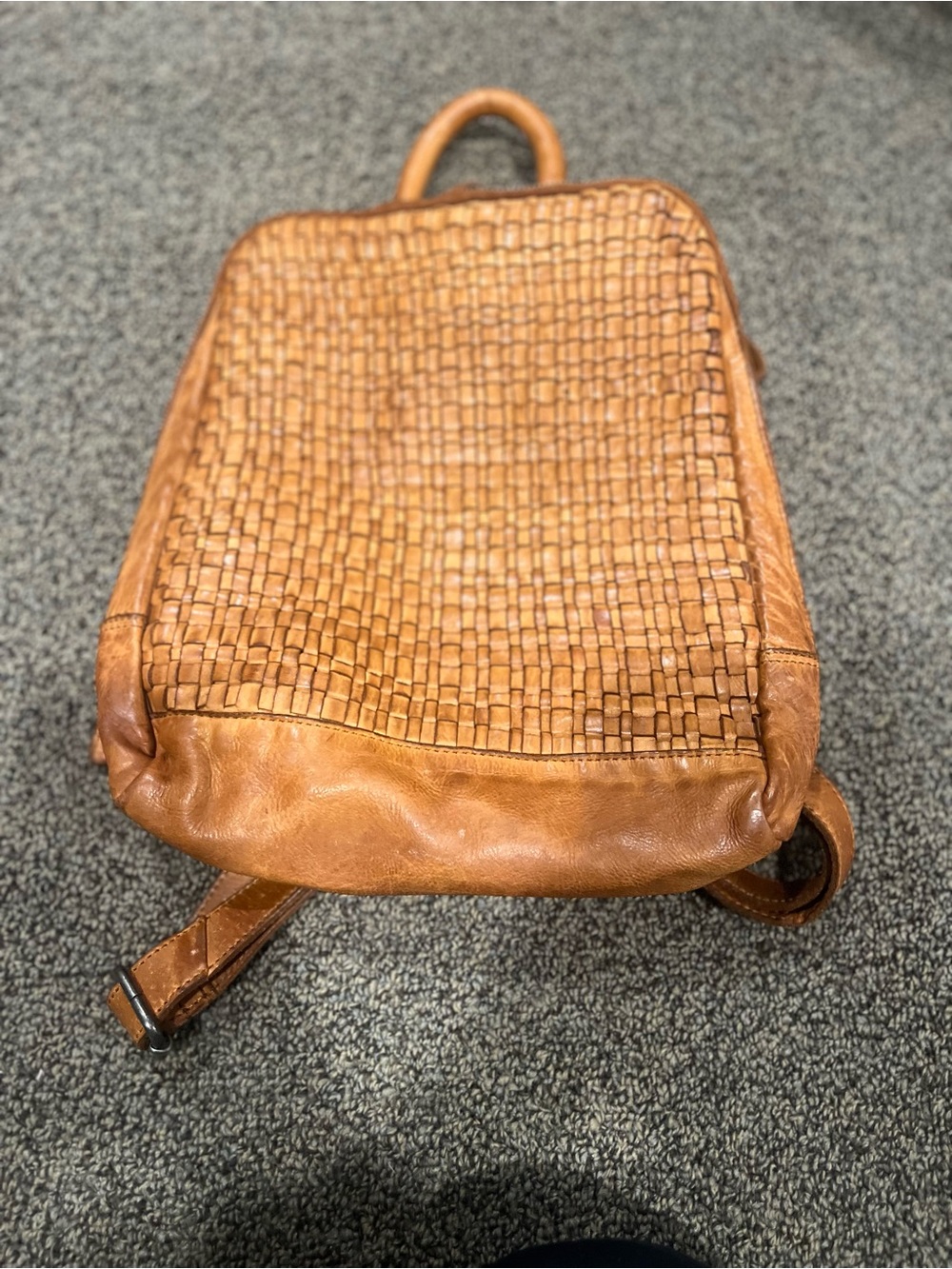 Woven Leather Backpack in Cognac Brown